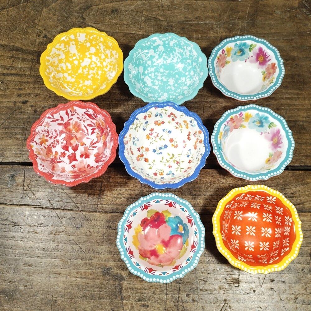 Pioneer Woman Melamine Dip Dessert Bowls LOT 8 11 oz Coral Breezy Blossoms Flora